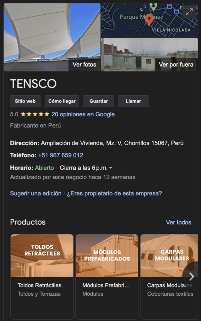 Cómo luce una cuenta de Google Mi Negocio